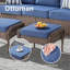 Ensemble de 2 repose-pieds d'extérieur en rotin brun avec coussin bleu pour cour ou terrasse