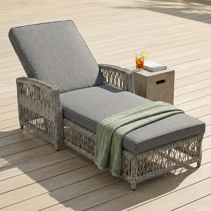 Patio Reclining Chaise Lounge With Cushions For Backyard/Poolside/Garden, Gray