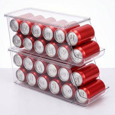 Can Organizer for Fridge with Removable Lid, 2 Pack Stackable Soda Can Holder for Refrigerator, Holds 12 Cans Each, BPA-Free Clear Beverage Storage Bin for Pantry and Kitchen