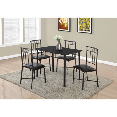 Ensemble de table de salle à manger, ensemble de 5 pièces, petit, 40 po rectangulaire, cuisine, métal noir, aspect cuir noir, contemporain, moderne