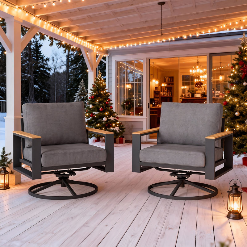 Aluminum Patio Swivel Chairs With 360-Degree Rotating (Set of 2)