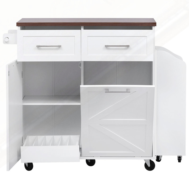 47.2" Farmhouse Kitchen Island With Drop Leaf, White