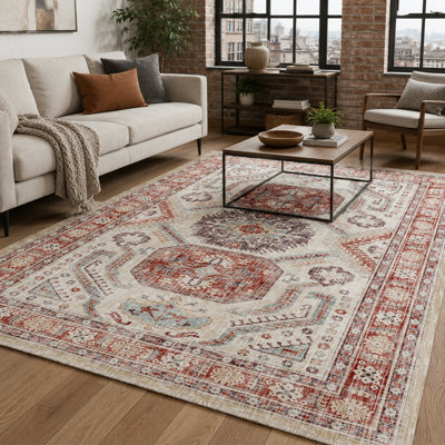 Netline Home Subtle Medallion Warm Taupe Traditional Washable Rug