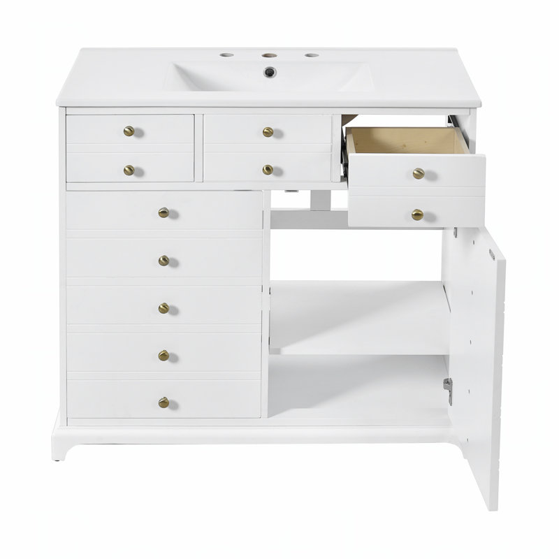 Meuble-lavabo de 36 pouces avec lavabo en céramique, rangement spacieux et design élégant pour les salles de bain modernes