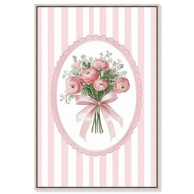 «Pink Ruffles Bouquet», reproduction d'art sur toile par Art Remedy, cadre argenté, 24 x 36