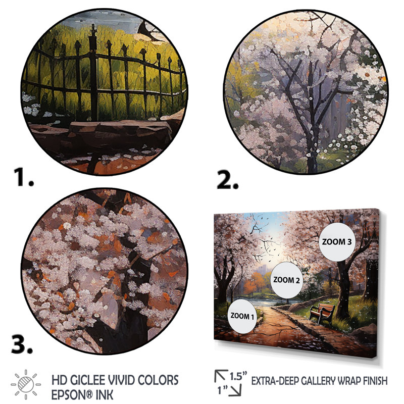 «Pink Springtime Park Floral Canopy I», art mural sur toile, Cadre doré à coins fermés, H 34 po x l 44 po x P 1,5 po