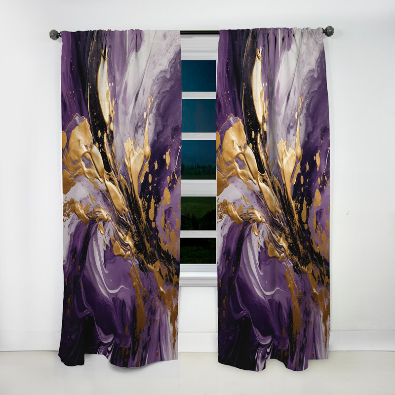 Purple and Gold Liquid Magic II - Modern Curtain - Velvet Room Darkening - 1 panel, 52" W x 95" L