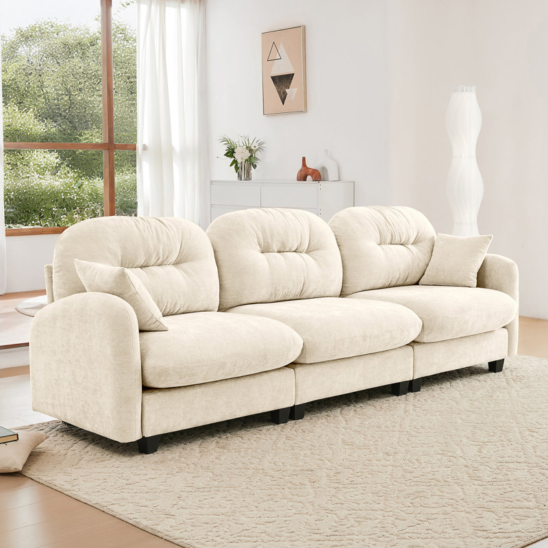 Canapé modulaire à trois places avec tissu chenille, dossier ergonomique capitonné et configuration flexible