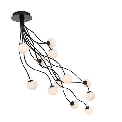 Athena, Flush Mount, 12-Light, 59", Matte Black, Opal Etched Glass