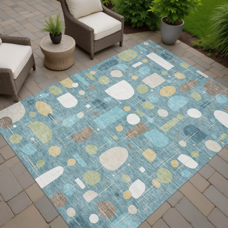 Machine Washable Indoor/Outdoor Jourdan ACN2393 Mid-Century Modern Rug, Rectangle 9' x 12'