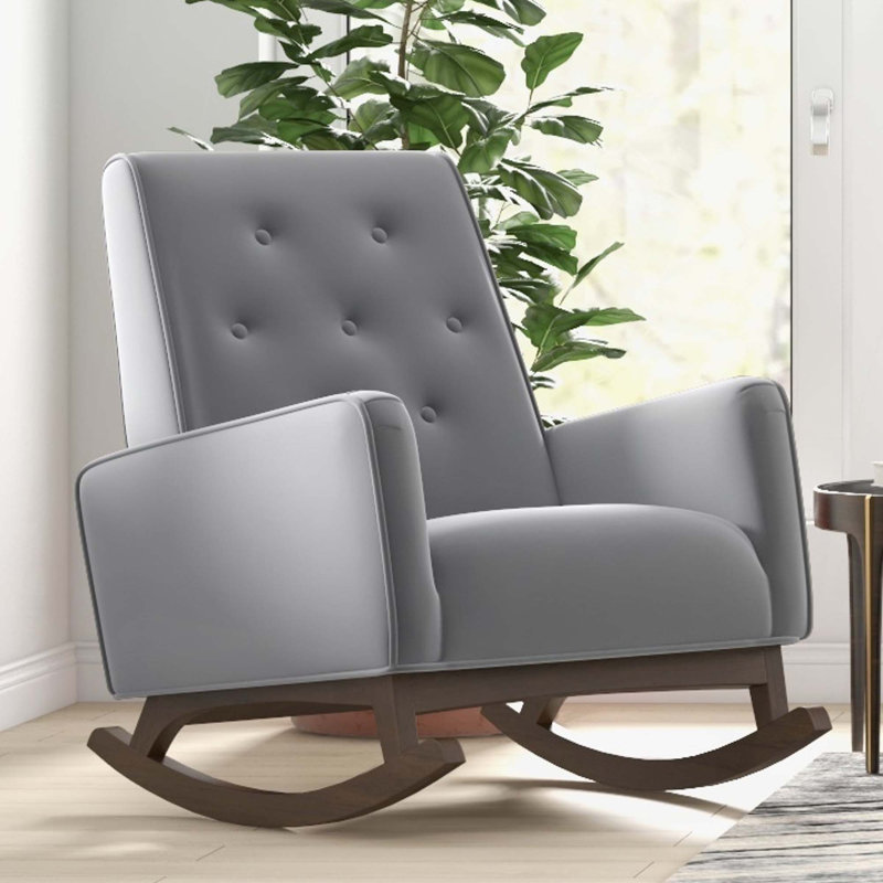 Chaise berçante en tissu et bois massif, Gris clair