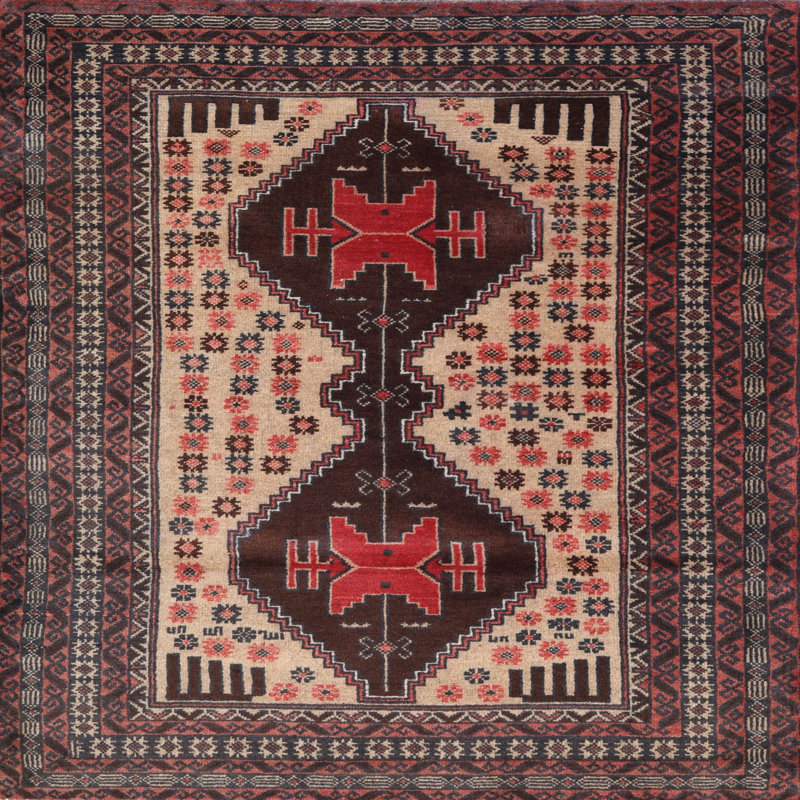 Tapis oriental rouge / crème, Rond 7 pi