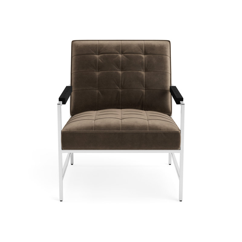 Major Arm Chair, Black, Performance Velvet - Otter, Polished Stainless Steel