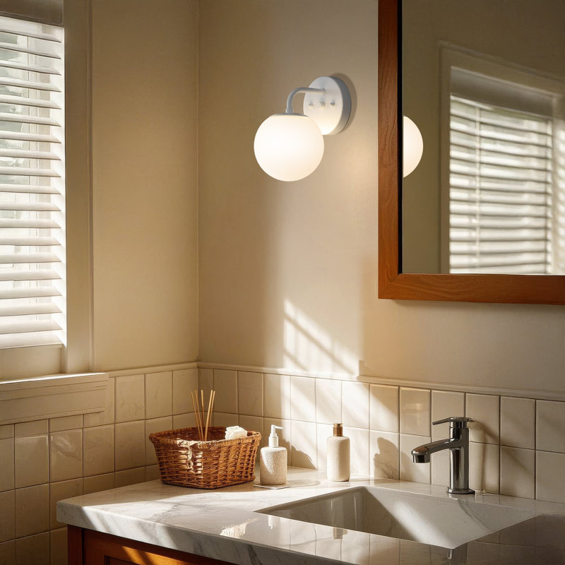 Meuble-lavabo contemporain à 1 lumière Louis, Blanc, Une lumière