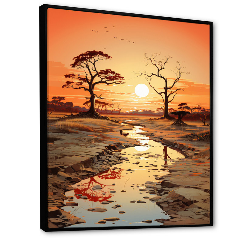 Orange, beige, vallée d'Afrique sur toile, H 32 po x l 16 po x P 1 po, Cadre flottant noir