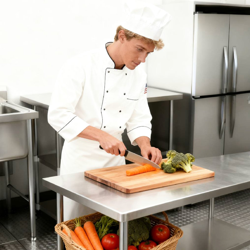 Table de travail de 30 po x 48 po en acier inoxydable de calibre 18, avec tablette inférieure pour l'organisation de cafés et de restaurants, durable