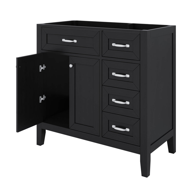 Meuble-lavabo 36 po sans lavabo en bois avec tiroirs, Noir