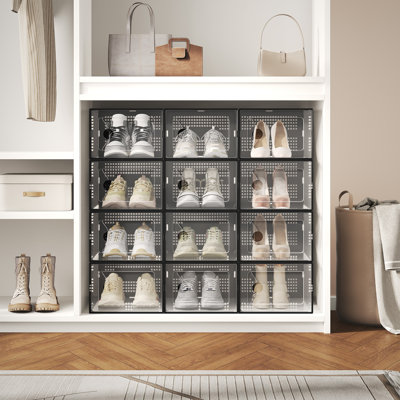 Boîtes de rangement de chaussures empilables transparentes avec emboîtement, organisateur en plastique transparent (ensemble de 12)
