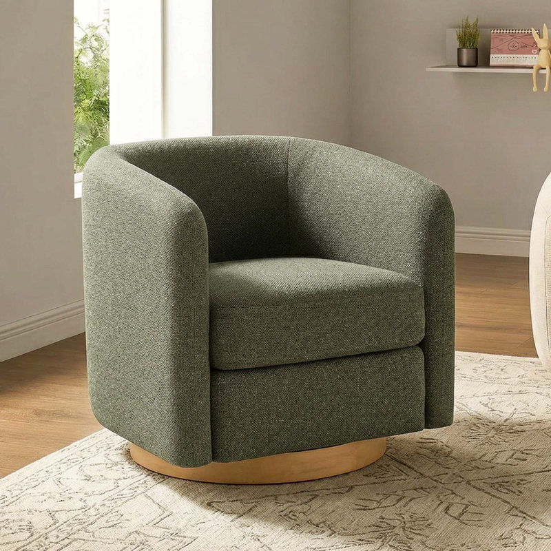 Fauteuil demi-tonneau pivotant Becki Owens for Joss & Main, Mélange de lin performance Marin Twig