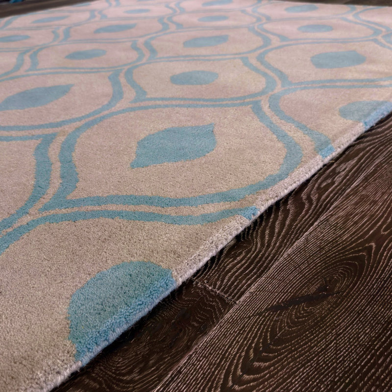 Tapis bleu et beige en laine touffeté à la main Ailey Authentic