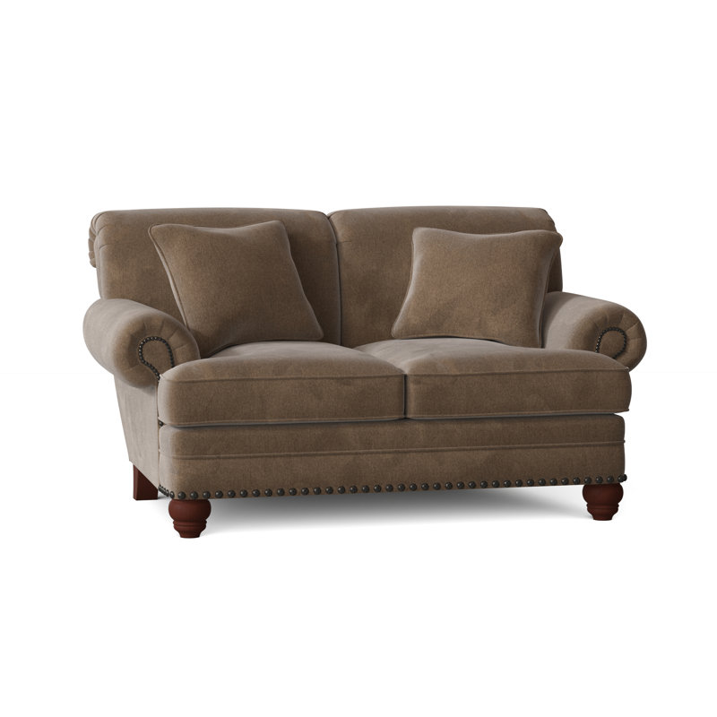 Spratt Loveseat, Tweetie 8 Brown Performance Velvet, Manhattan, Dark Brass