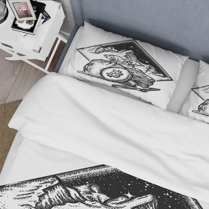Bitcoin And Mountains - Modern Duvet Cover Set - Microfiber Polyester, King Duvet Cover + 2 King Shams