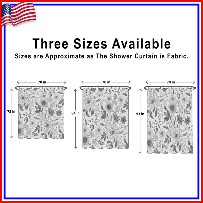 Rideaux de douche noirs et noirs à motif floral extra longs, 70in W x 84in H