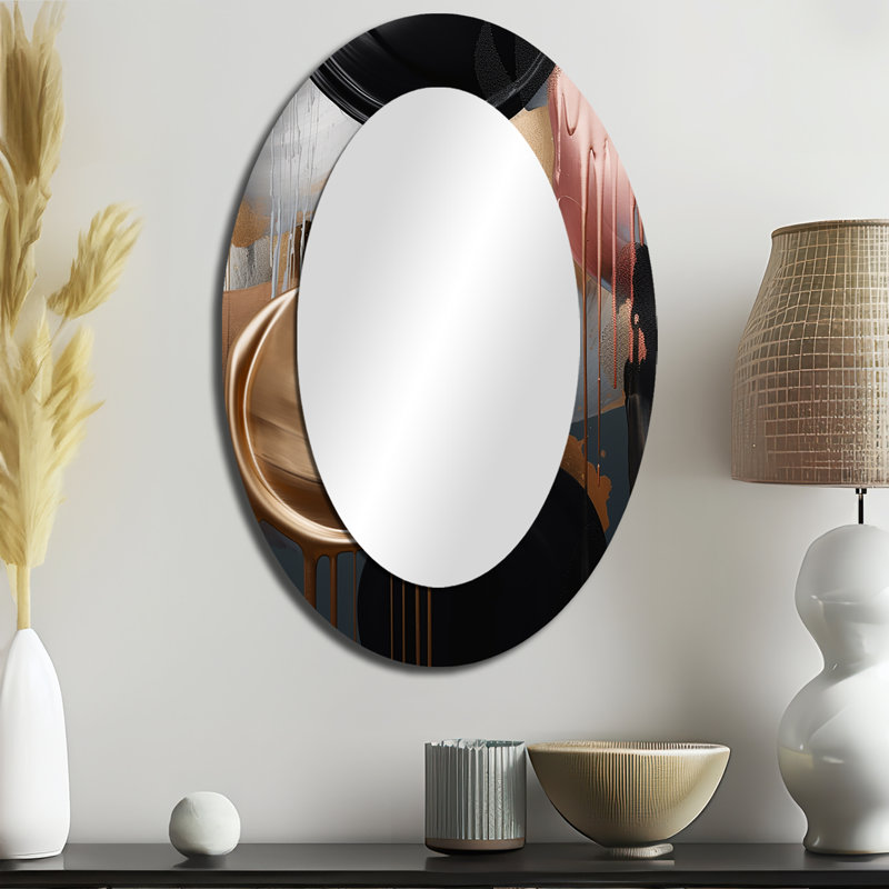 Or et marbre noir Expression I - Miroir mural moderne ovale, 36 po x 24 po