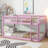 Pink finish twin over twin floor bunk bed, solid rubber wood construction with strengthened slat bed platform and wide climbing ladder, for bedroom use-1809807667