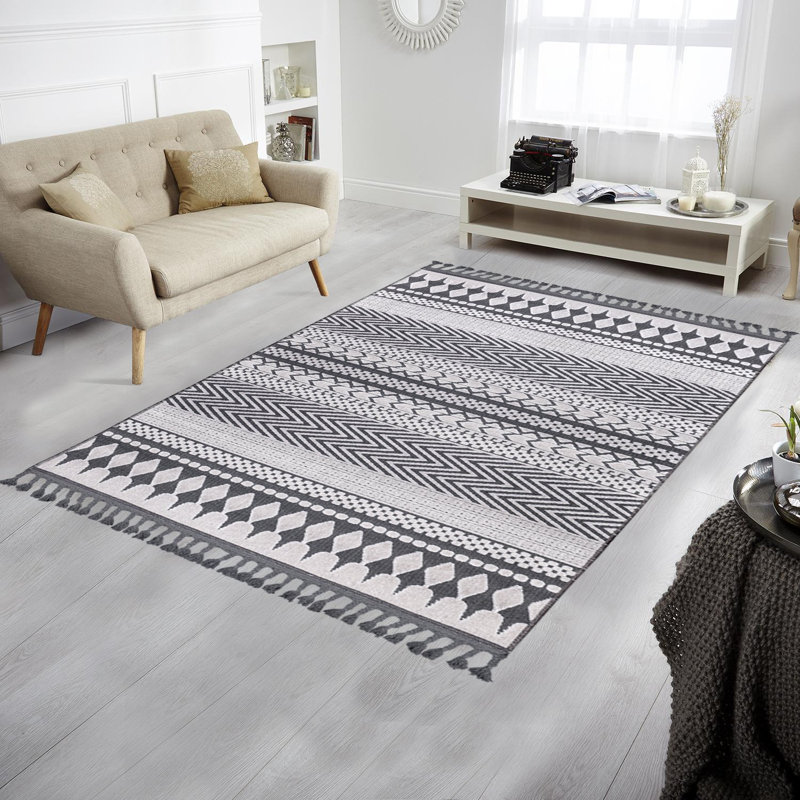 Tapis rectangulaire en coton tissé à la machine Clivden, Rectangle 5 pi 3 po x 7 pi 7 po