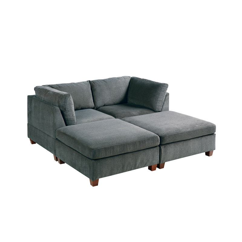 Canapé modulaire en chenille de 89 po avec repose-pieds Gautieri, Chenille grise