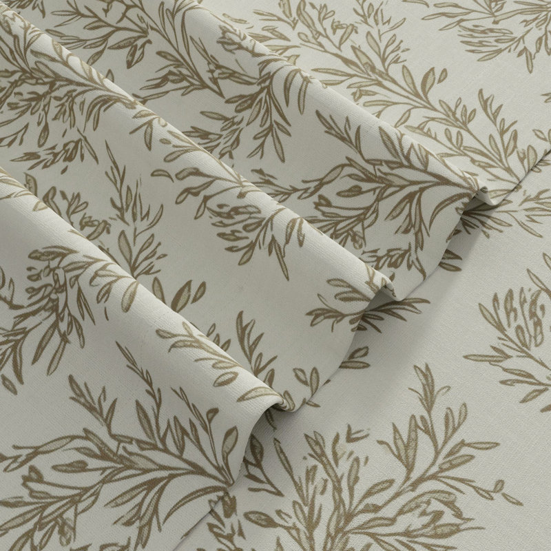 TWOPAGES Unlined Floral Curtain Printed Faux Linen Pinch Pleat Curtain, Stone, 26" W x 108" L
