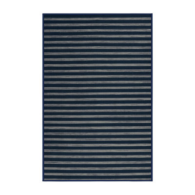 Machine Washable Horizontal Stripes Blue Area Rug