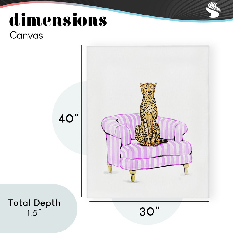 Guépard sur toile de chaise rayée rose, design par Ziwei Li, H 40 po x l 30 po