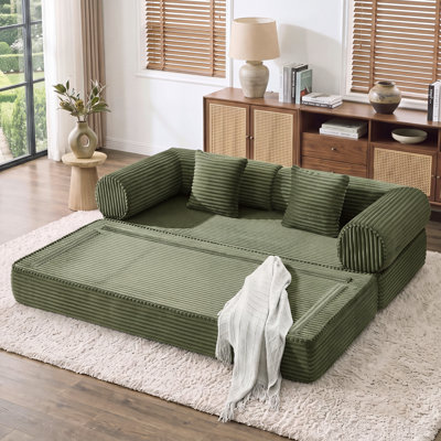 Canapé-lit modulaire en velours côtelé Boneless, convertible avec assise profonde et coussins moelleux