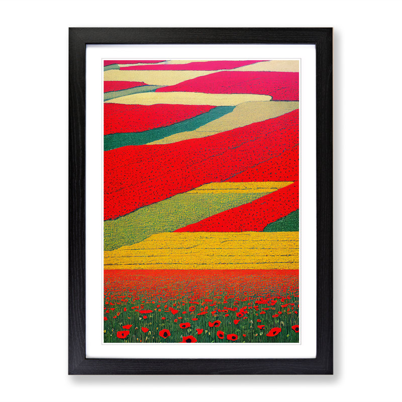 Poppy Field Landscape - Picture Frame Print, Black, 64cm H x 46cm W x 2cm D