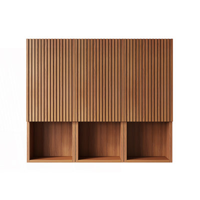 Armoire de salle de bain murale, composée de 3 armoires avec portes et compartiments ouverts