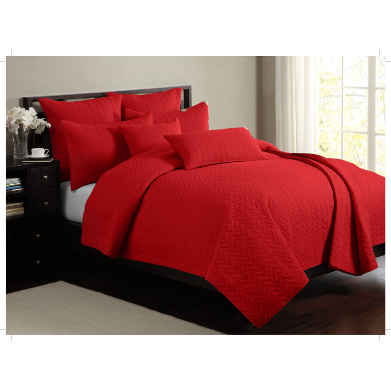 Modern & Contemporary Cotton Quilt, Queen Quilt + 2 Standard Shams, Red