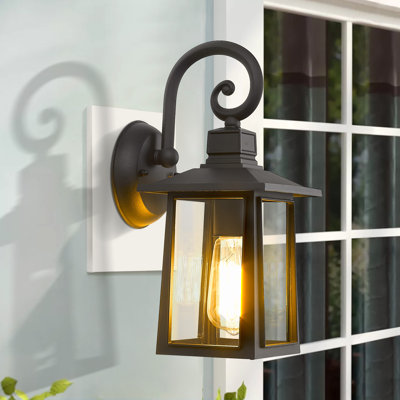 Lanterne murale d'extérieur 1 lumière noire matte H 13,8 po Basile