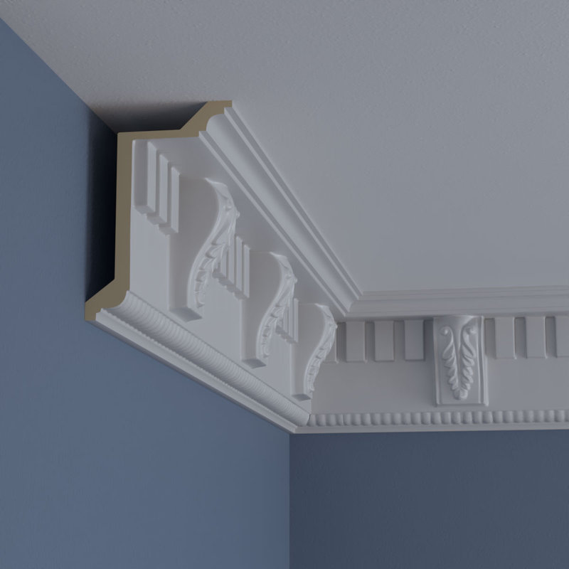 White Urethane Dentil With Bead Crown Moulding