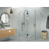 Halo 59 in. x 35 in. x 78 in. 90-degree Fully Frameless Glass Hinged Shower Enclosure