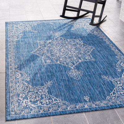 Cowhill Oriental Blue/Grey Indoor/Outdoor Area Rug