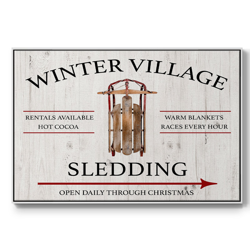 Traîneau à neige Winter Village, Toile avec cadre blanc, H 27 po x l 41 po x P 2 po