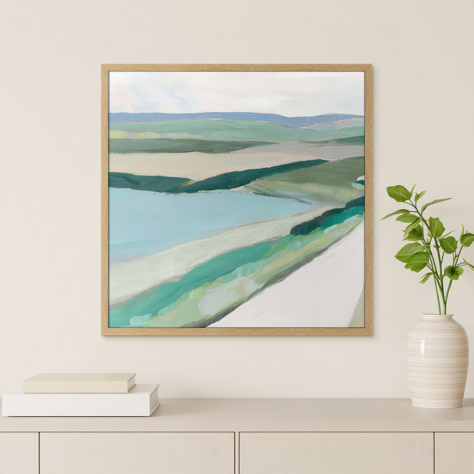 Wolfdale "Fields of Green I" Print by Ian C, 27.5" H x 27.5" W x 1.25" D, Natural Framed