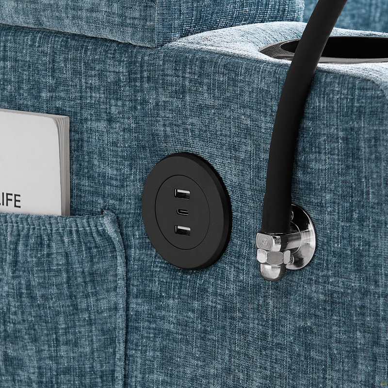 Canapé inclinable simple avec dossier réglable manuellement, port de charge USB, Bleu
