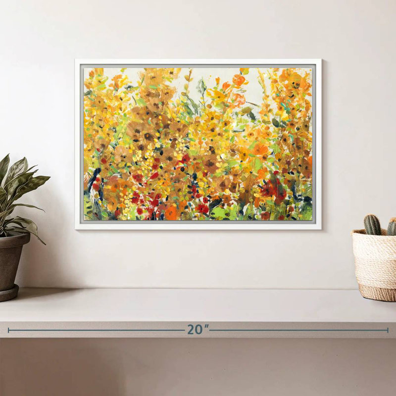 Golden Summer Garden I, Cadre flottant blanc, 13 po x 9 po