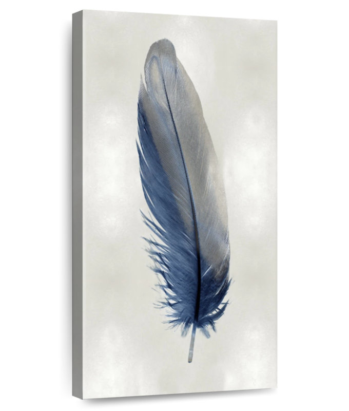Plume bleue sur argent I, H 48 po x l 24 po