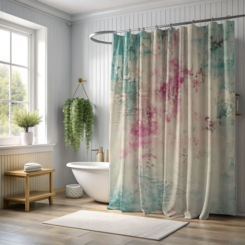 Rideau de douche Teal Nostalgia - Premium, H 74 po x l 71 po