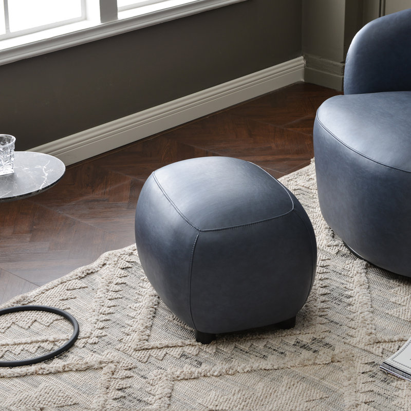 Overstreet 23" Wide Faux Leather Upholstered Ottoman, Navy