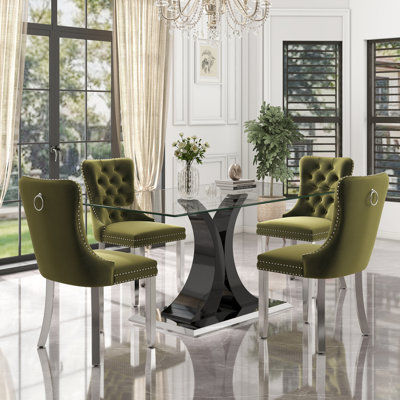 Rectangle Tempered Glass Dining Table Set